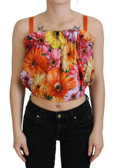 Dolce & Gabbana Blouse Cropped Floral Cotton Tank Top - Hilstor