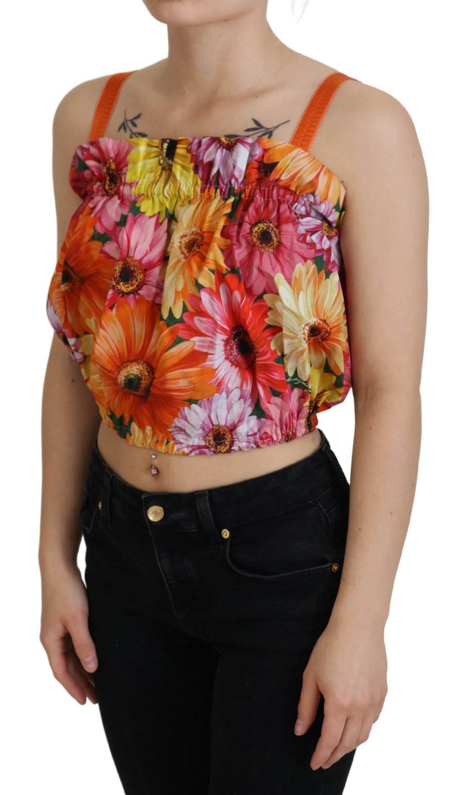 Dolce & Gabbana Blouse Cropped Floral Cotton Tank Top - Hilstor