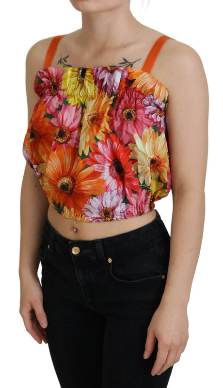 Dolce & Gabbana Blouse Cropped Floral Cotton Tank Top - Hilstor