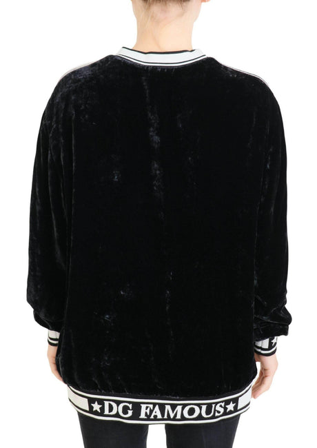 Dolce & Gabbana Black Velvet Crewneck Pullover Sweater - Hilstor