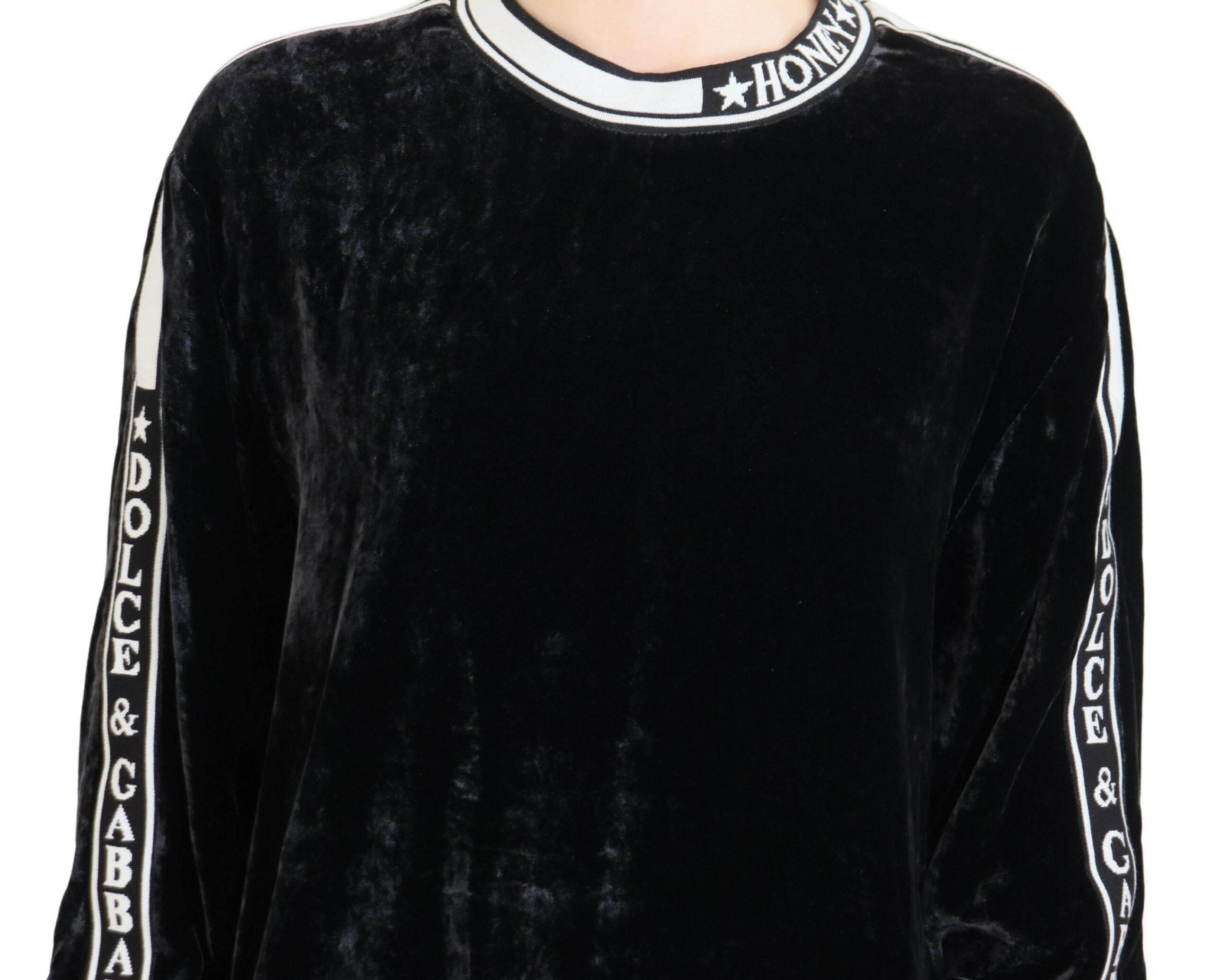 Dolce & Gabbana Black Velvet Crewneck Pullover Sweater - Hilstor