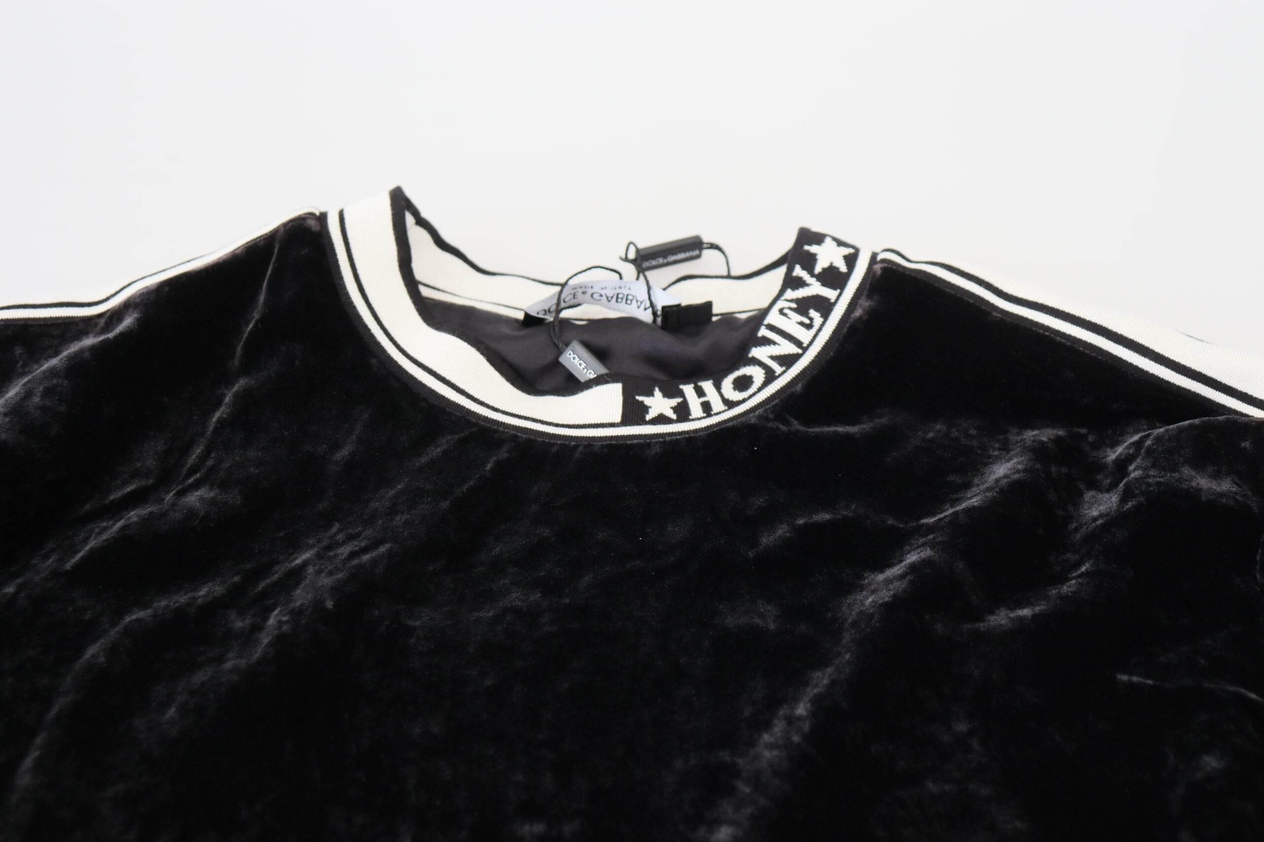 Dolce & Gabbana Black Velvet Crewneck Pullover Sweater - Hilstor