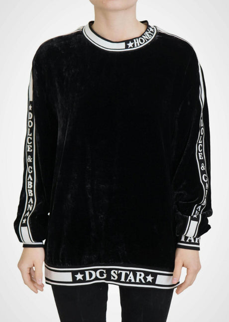 Dolce & Gabbana Black Velvet Crewneck Pullover Sweater - Hilstor
