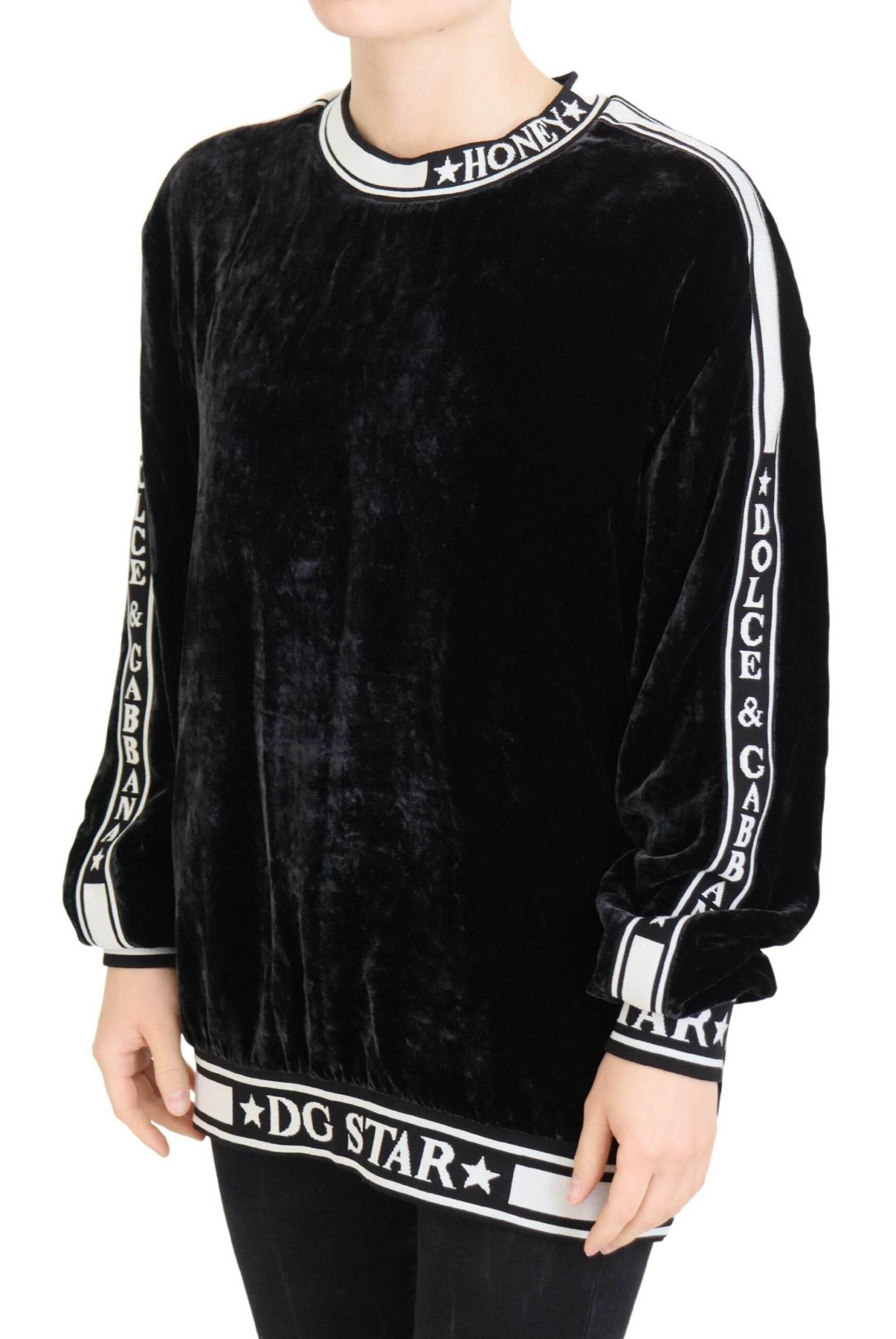 Dolce & Gabbana Black Velvet Crewneck Pullover Sweater - Hilstor