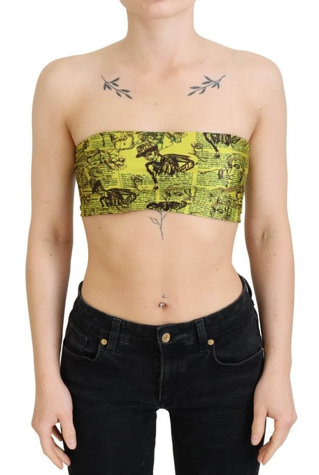 John Galliano Yellow Newspaper Print Cropped Blouse - Hilstor
