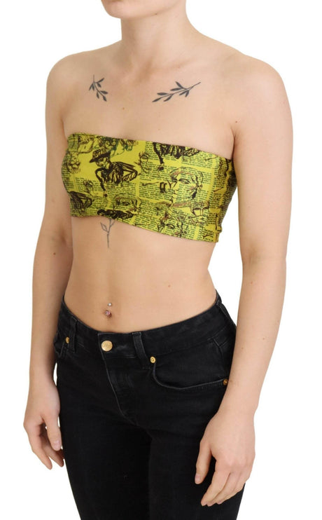 John Galliano Yellow Newspaper Print Cropped Blouse - Hilstor
