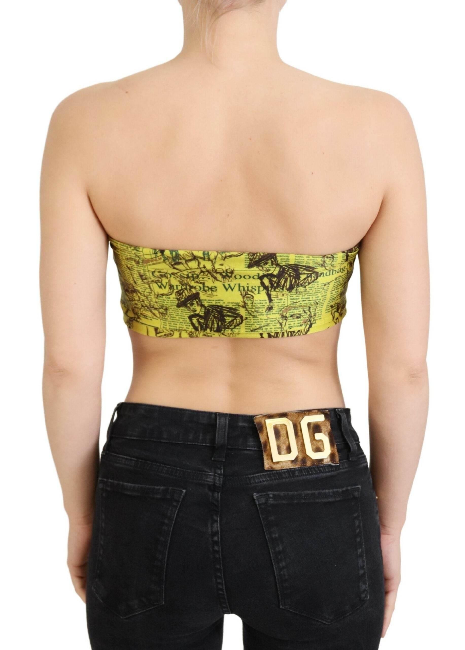 John Galliano Yellow Newspaper Print Cropped Blouse - Hilstor