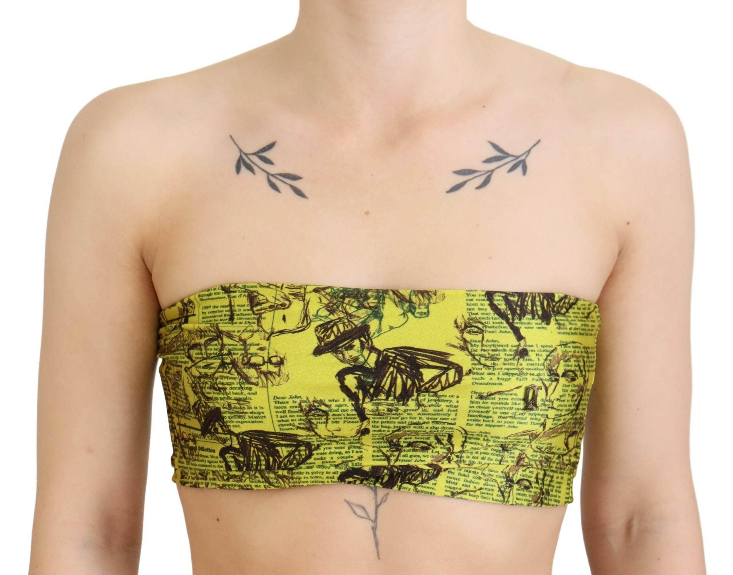 John Galliano Yellow Newspaper Print Cropped Blouse - Hilstor