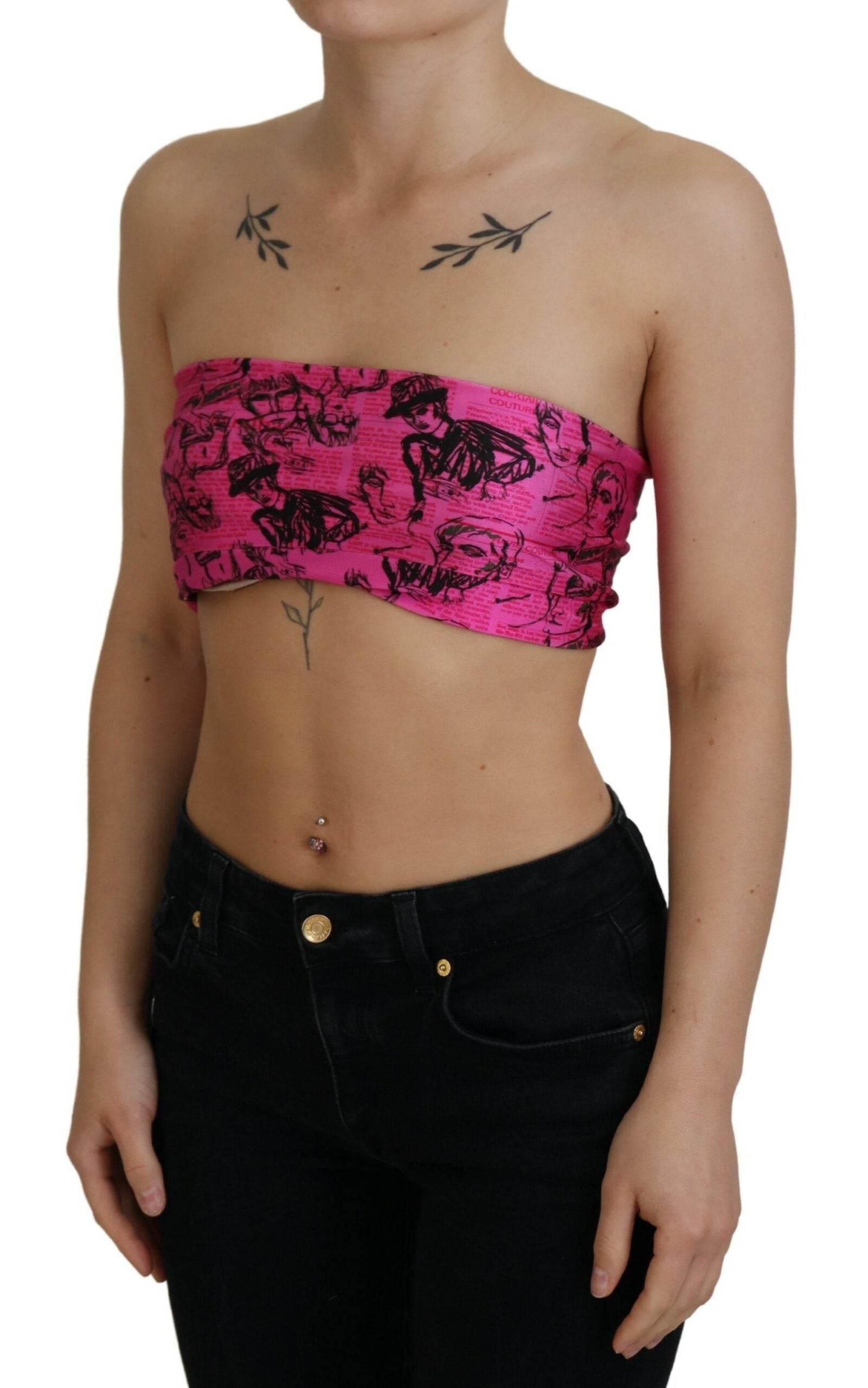 John Galliano Pink Newspaper Print Bra Cropped Blouse - Hilstor