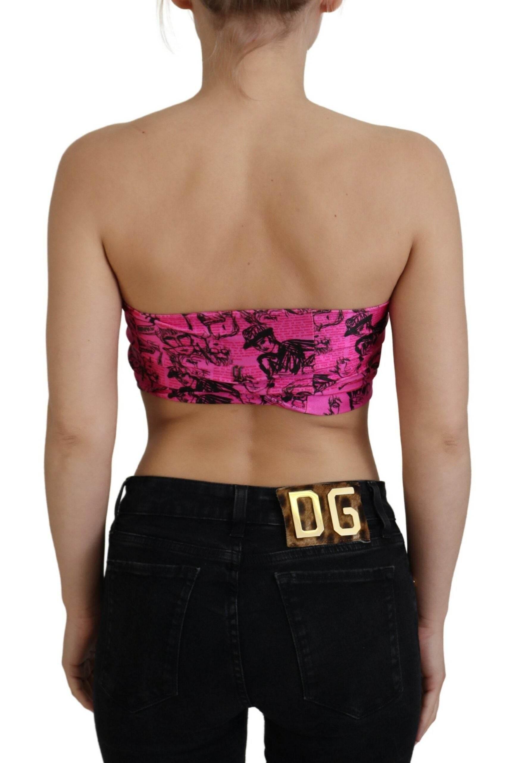 John Galliano Pink Newspaper Print Bra Cropped Blouse - Hilstor