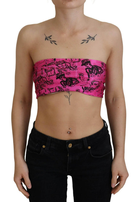 John Galliano Pink Newspaper Print Bra Cropped Blouse - Hilstor