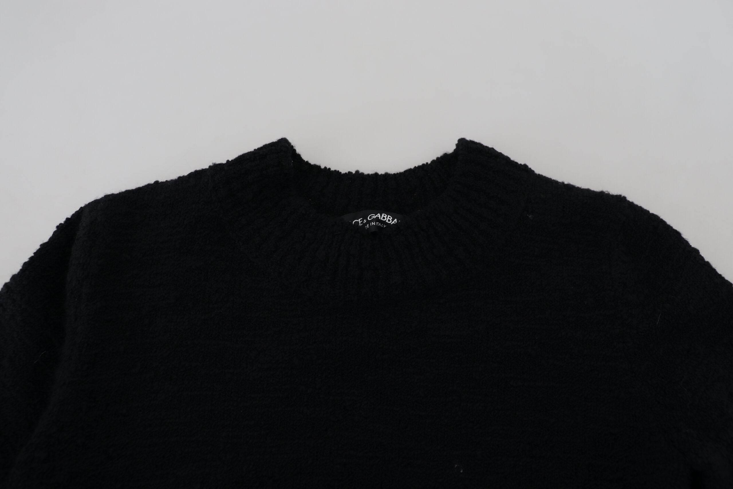 Dolce & Gabbana Black Wool Knit Crewneck Pullover Sweater - Hilstor