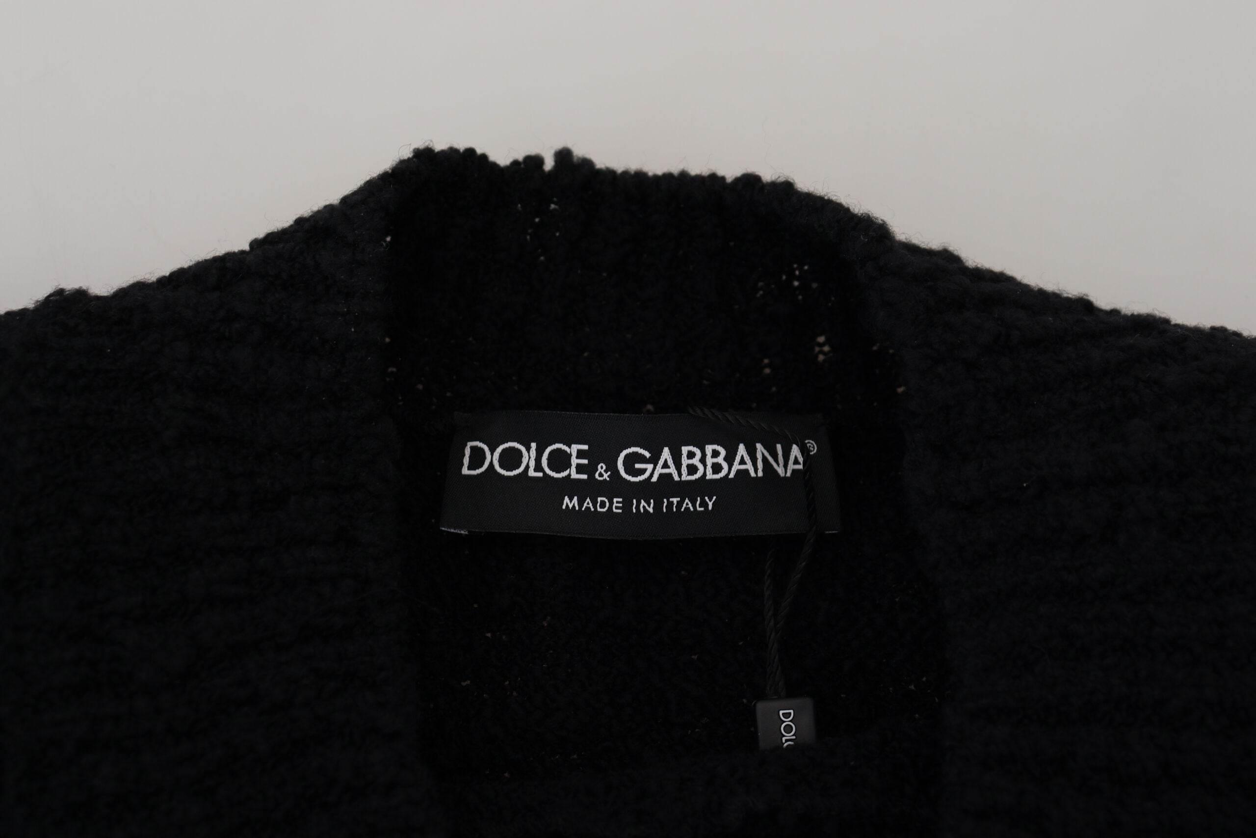 Dolce & Gabbana Black Wool Knit Crewneck Pullover Sweater - Hilstor