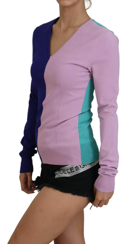 Dolce & Gabbana Chic Multicolor V-Neck Pullover Sweater - Hilstor