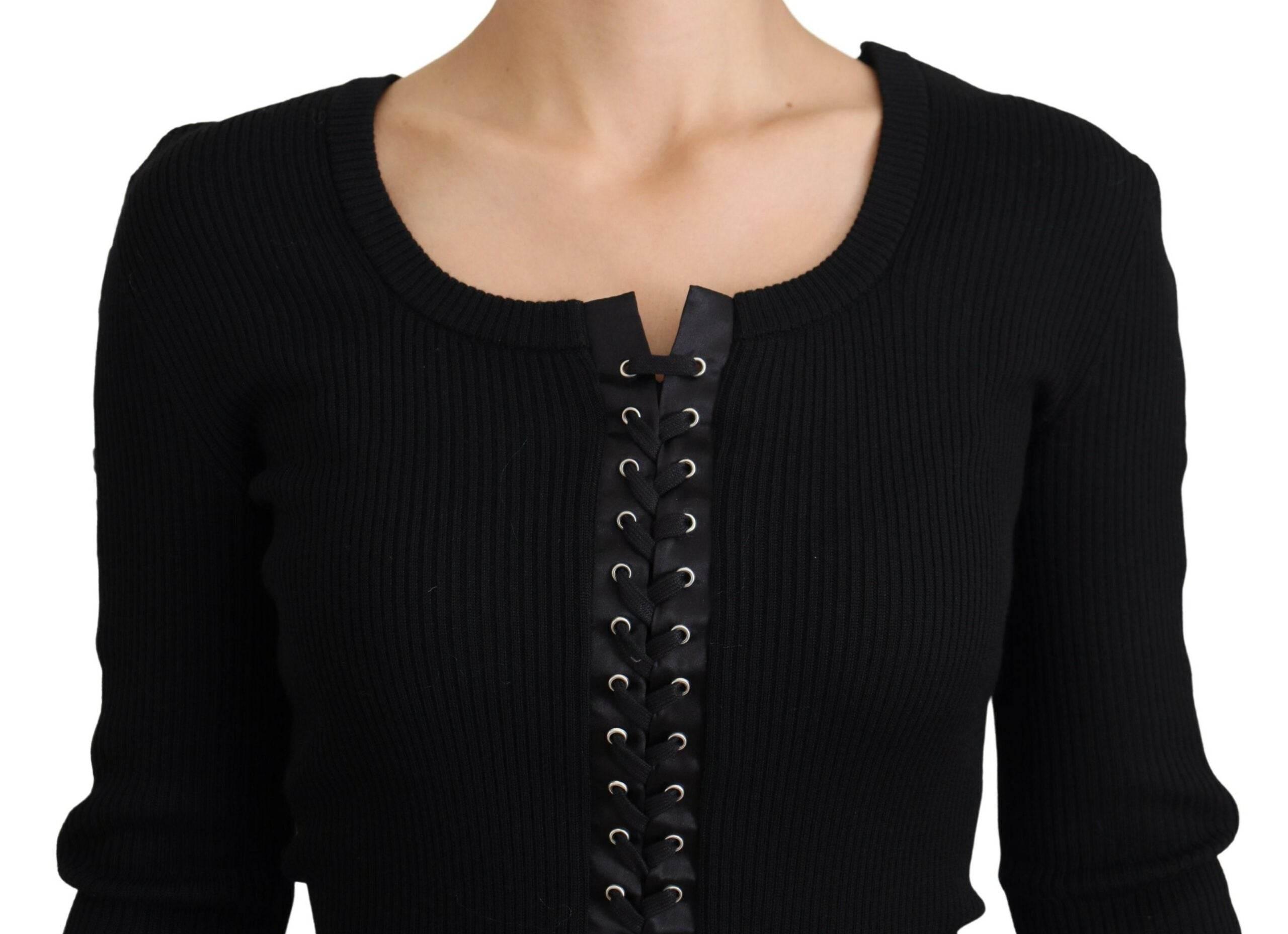 Dolce & Gabbana Black Wool Knitted Tie Up Slim Fit Sweater - Hilstor