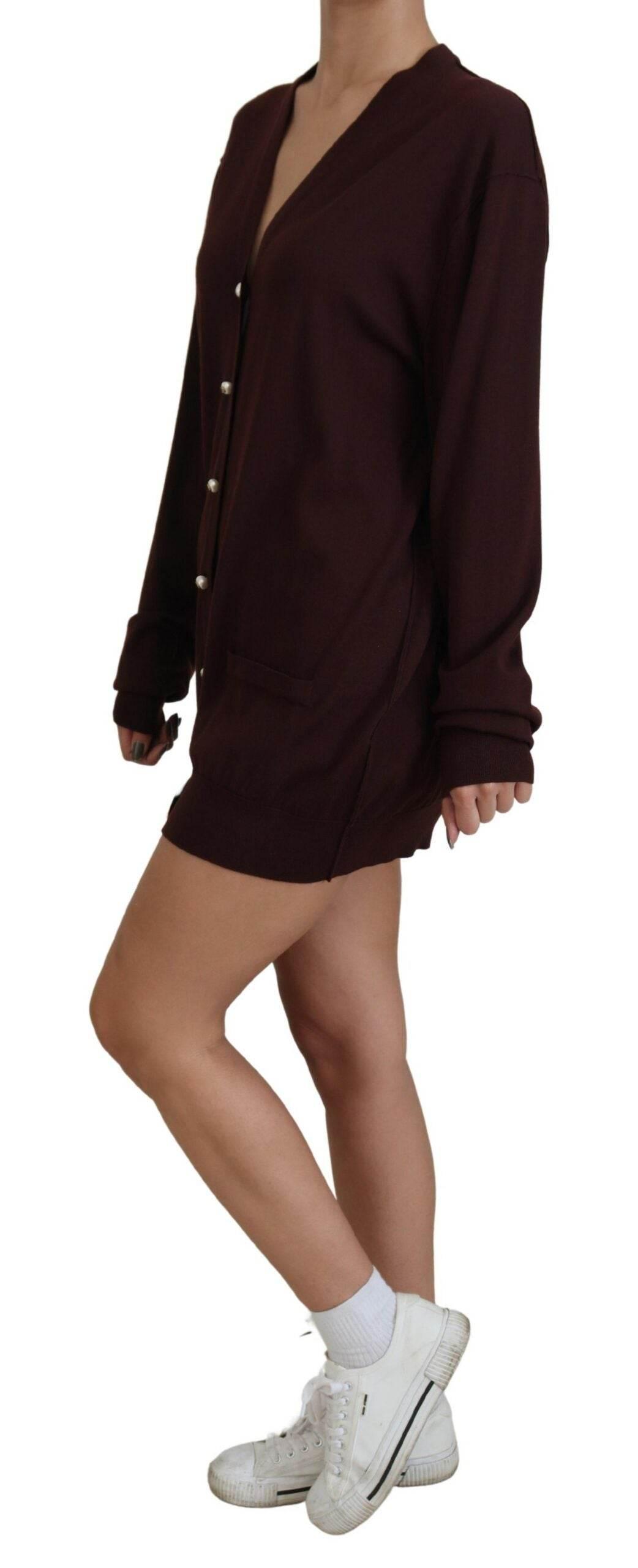 Dolce & Gabbana Maroon Wool Knit Deep V-neck Cardigan Sweater - Hilstor