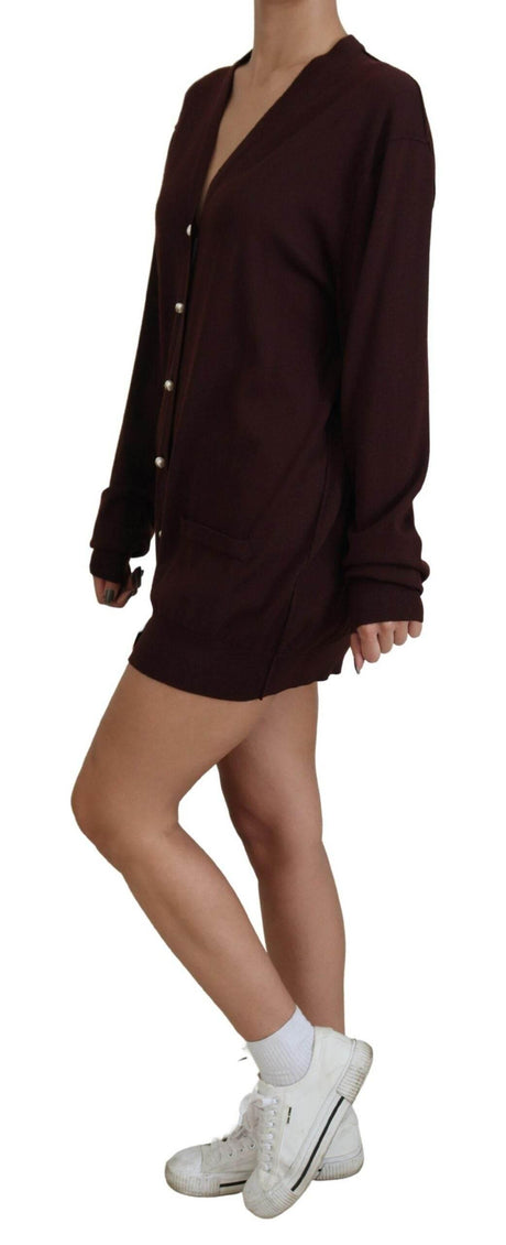 Dolce & Gabbana Maroon Wool Knit Deep V-neck Cardigan Sweater - Hilstor