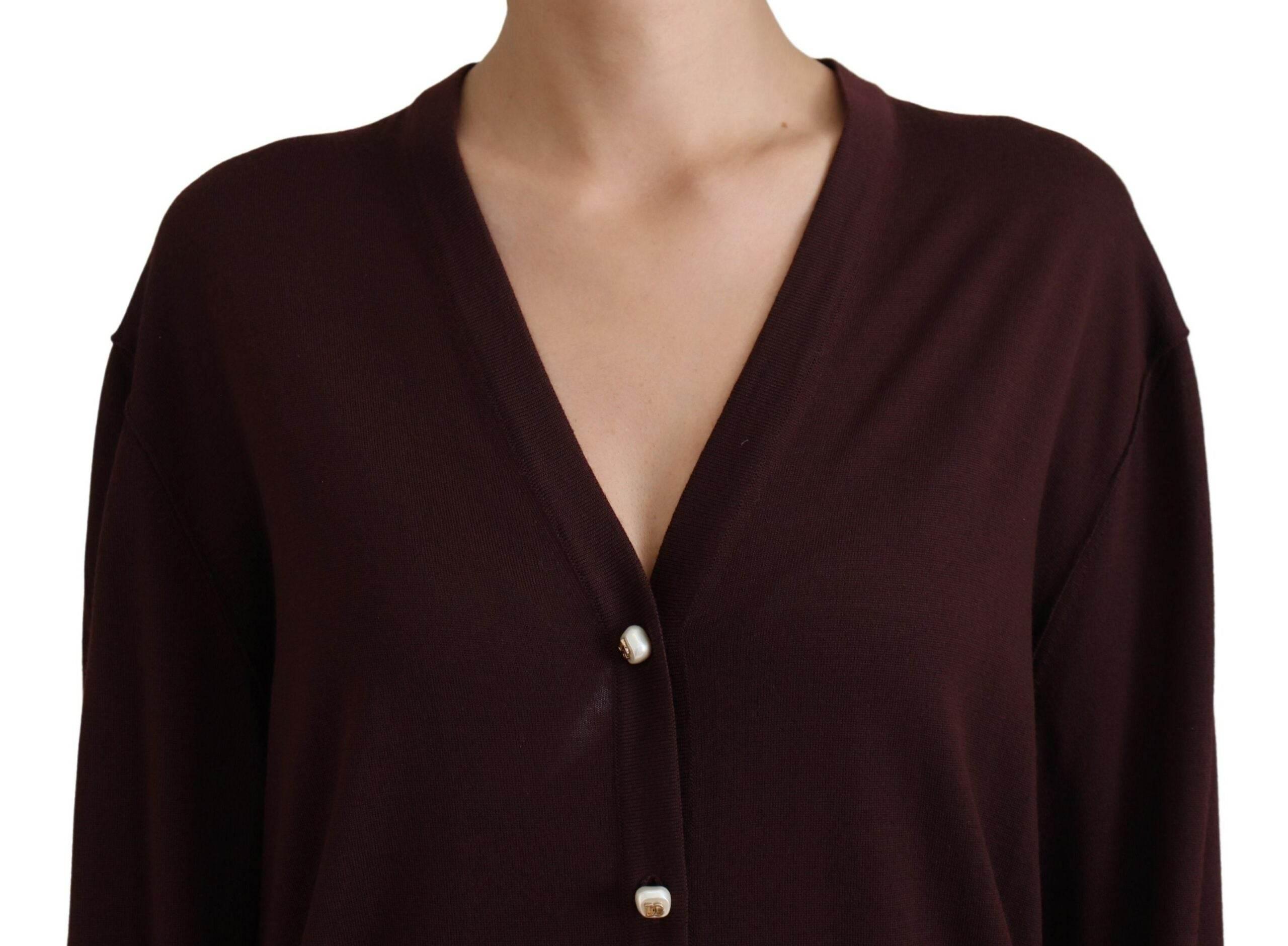 Dolce & Gabbana Maroon Wool Knit Deep V-neck Cardigan Sweater - Hilstor