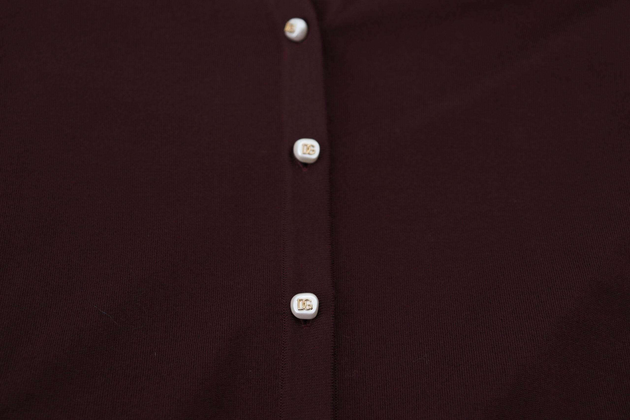 Dolce & Gabbana Maroon Wool Knit Deep V-neck Cardigan Sweater - Hilstor