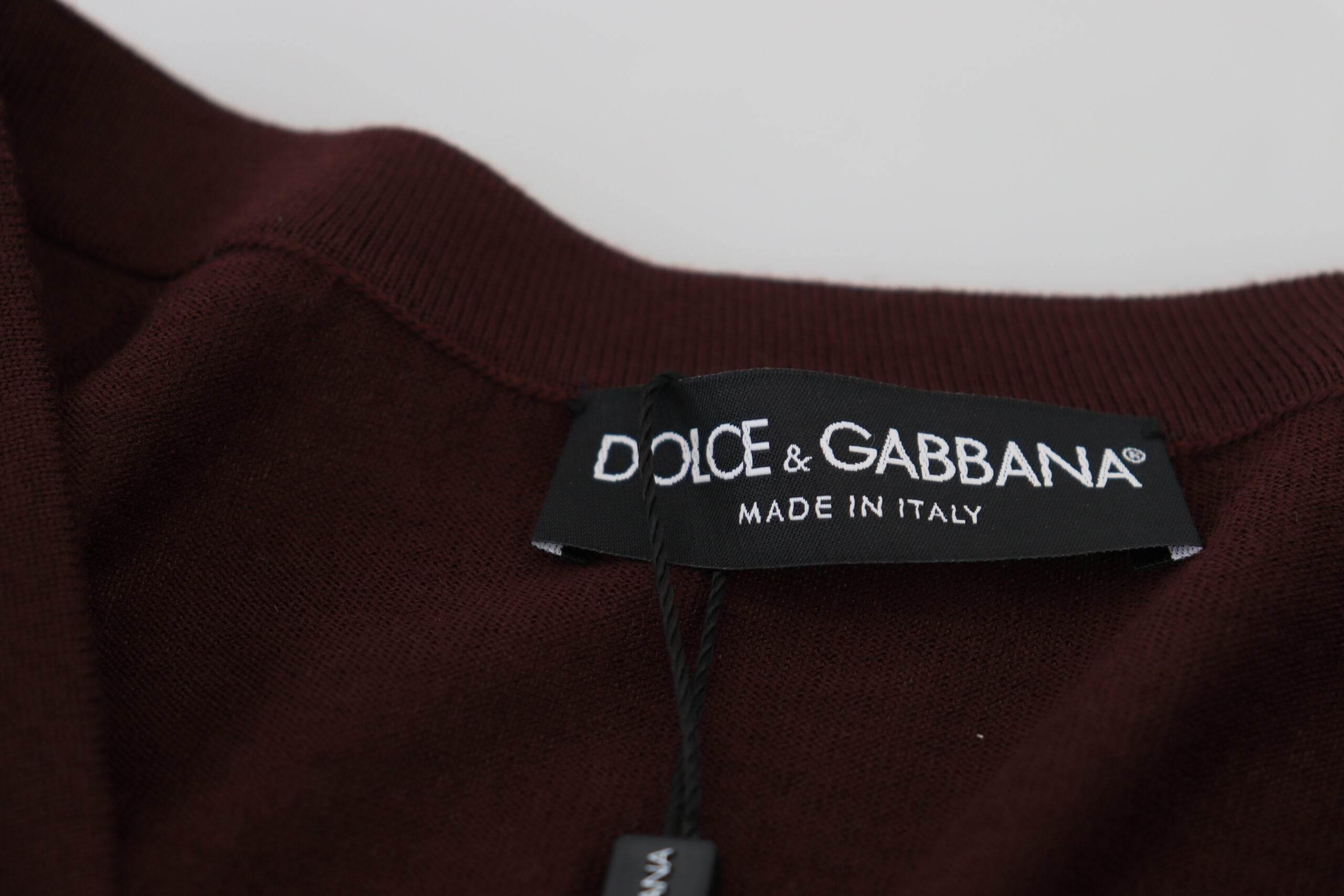 Dolce & Gabbana Maroon Wool Knit Deep V-neck Cardigan Sweater - Hilstor