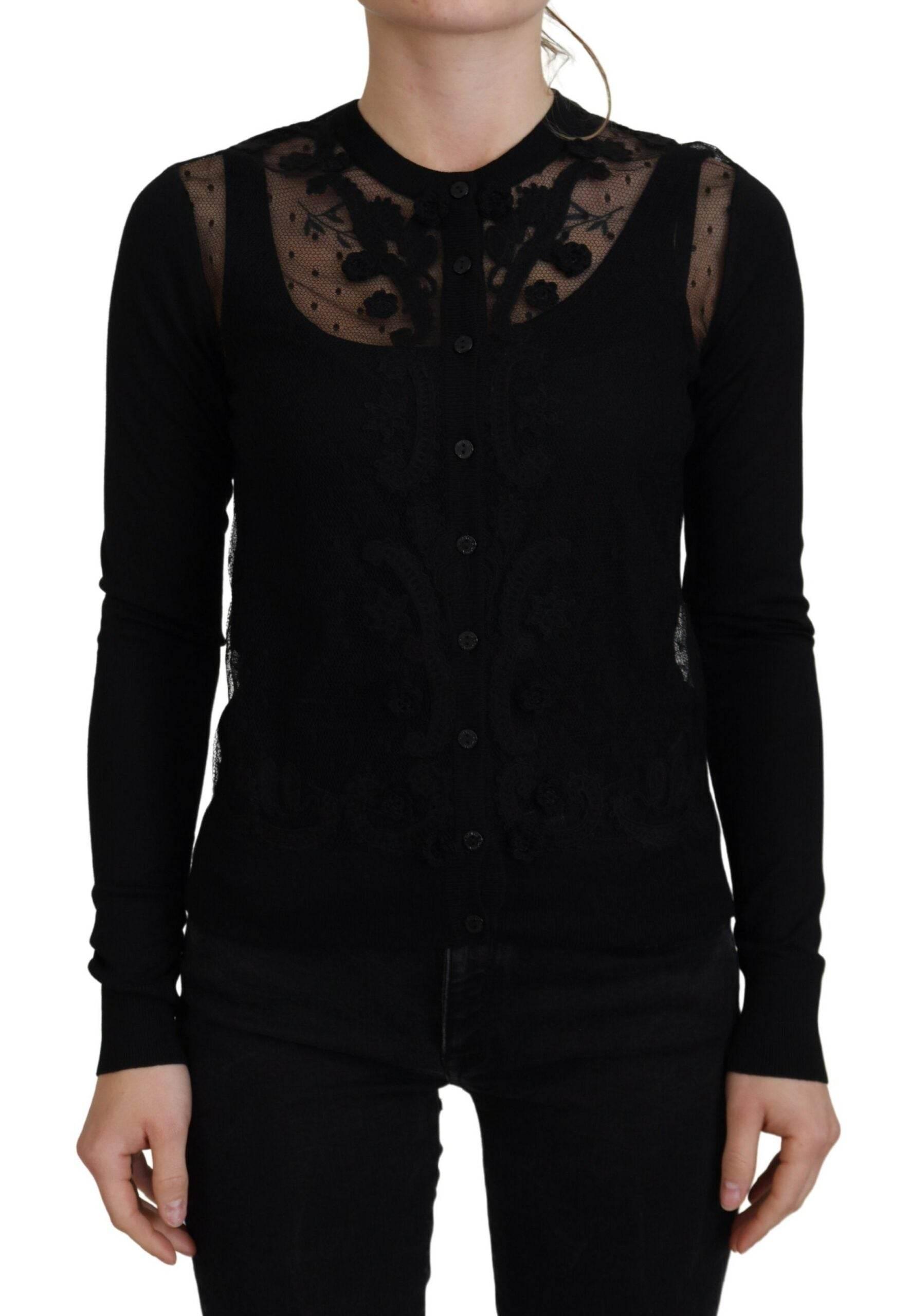 Dolce & Gabbana Black Floral Lace Button Cardigan Sweater - Hilstor
