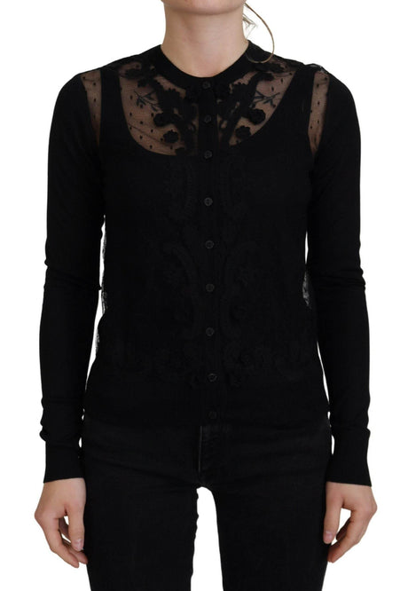 Dolce & Gabbana Black Floral Lace Button Cardigan Sweater - Hilstor
