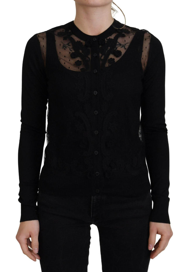 Dolce & Gabbana Black Floral Lace Button Cardigan Sweater - Hilstor