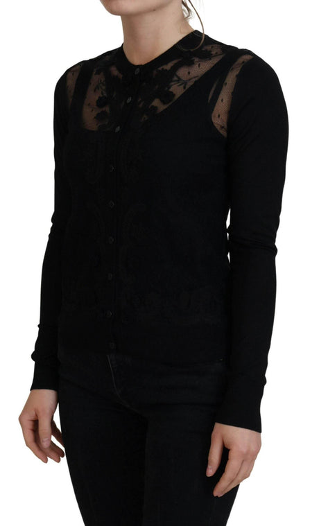 Dolce & Gabbana Black Floral Lace Button Cardigan Sweater - Hilstor