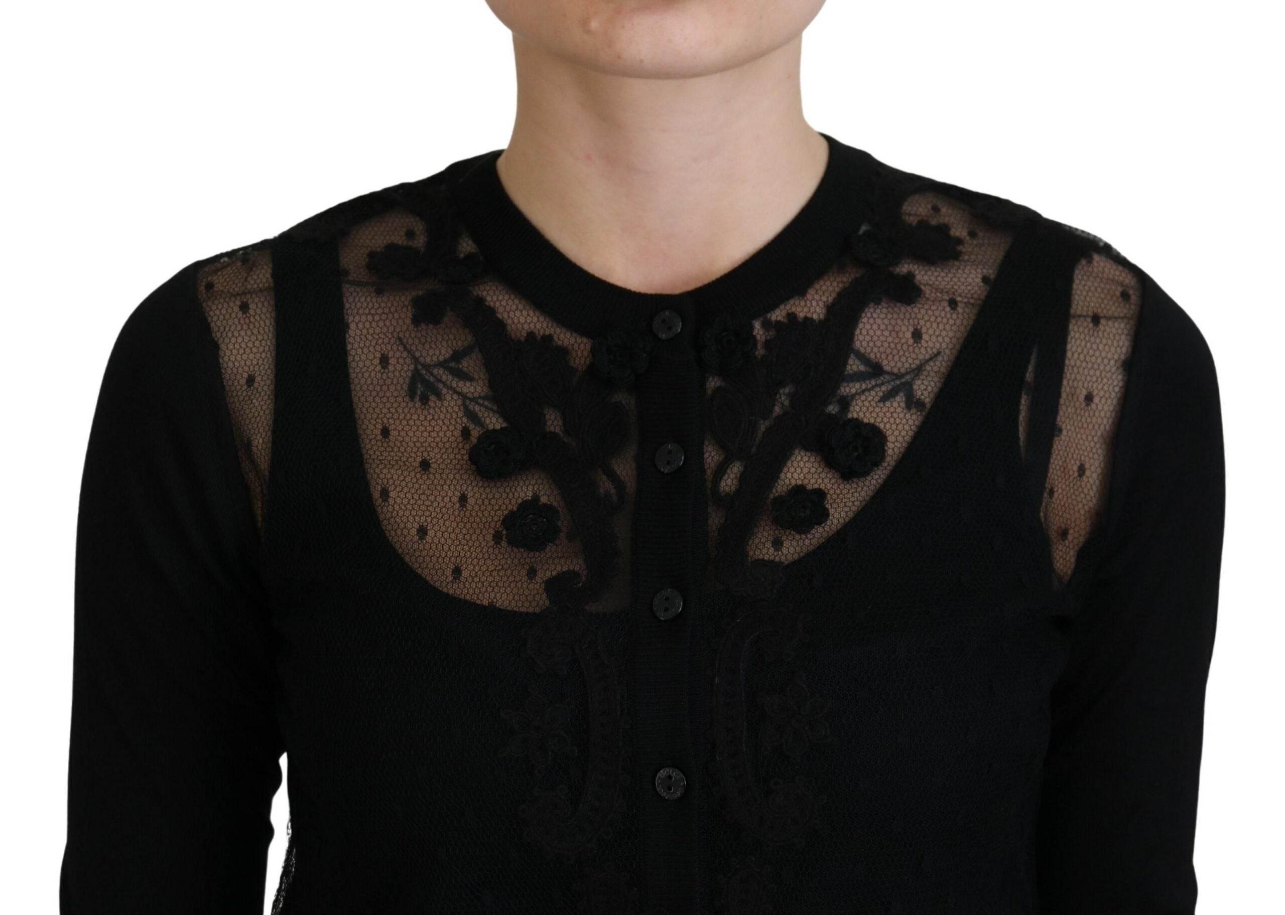 Dolce & Gabbana Black Floral Lace Button Cardigan Sweater - Hilstor