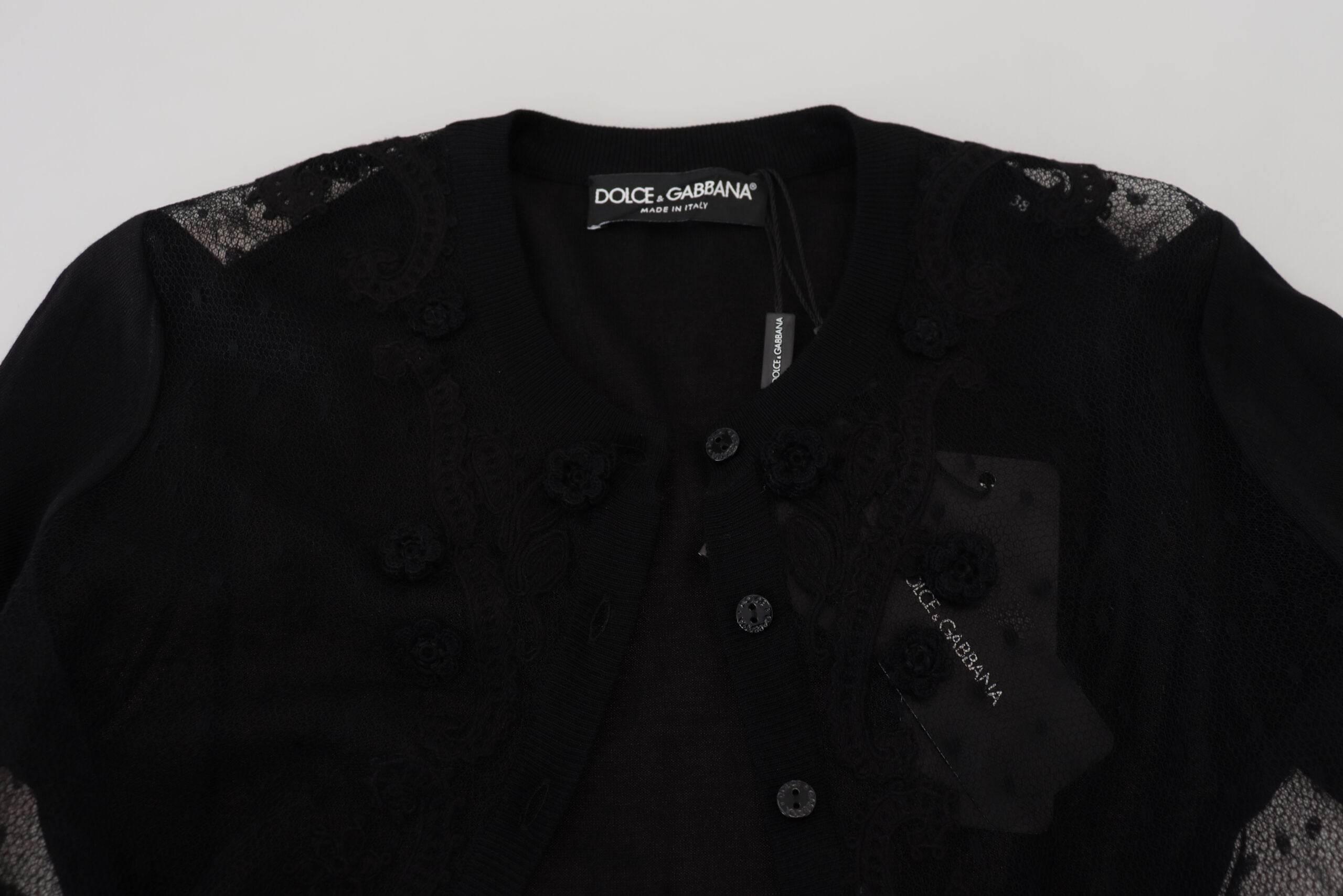 Dolce & Gabbana Black Floral Lace Button Cardigan Sweater - Hilstor