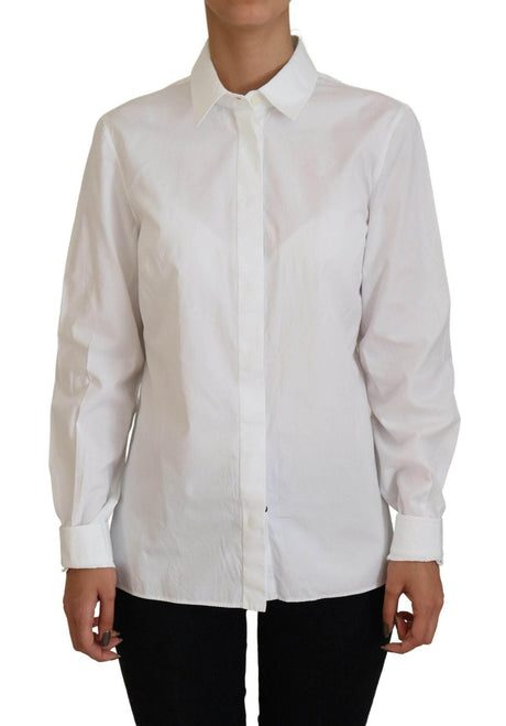 Dolce & Gabbana Elegant White Cotton Button-Up Top - Hilstor