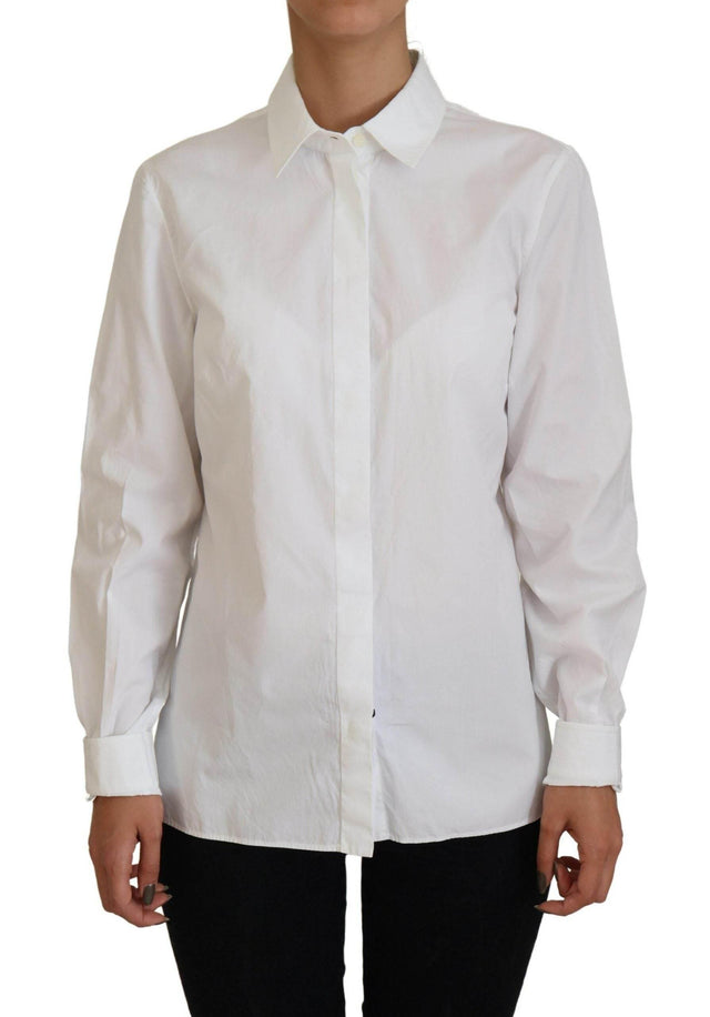Dolce & Gabbana Elegant White Cotton Button-Up Top - Hilstor