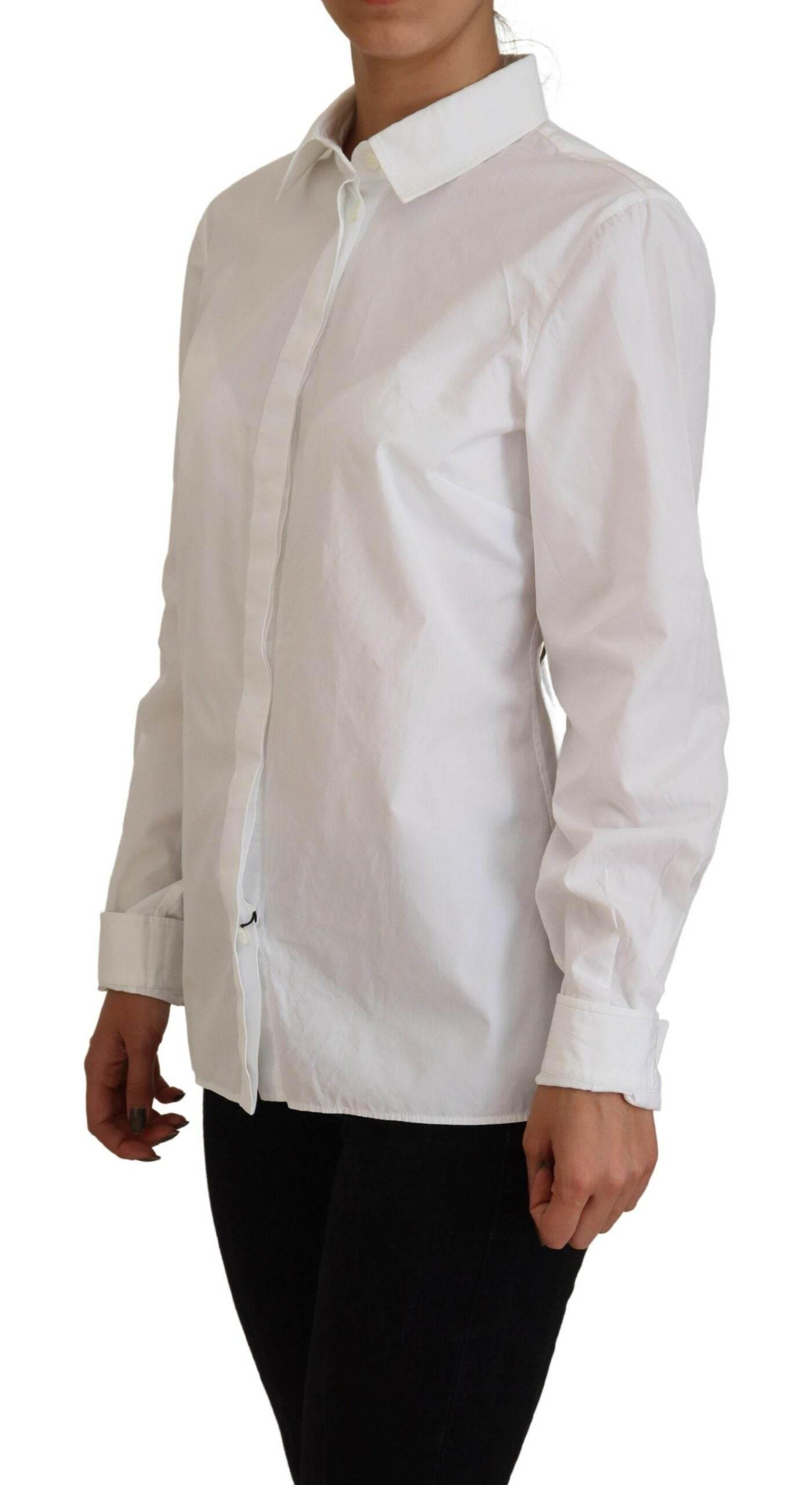 Dolce & Gabbana Elegant White Cotton Button-Up Top - Hilstor