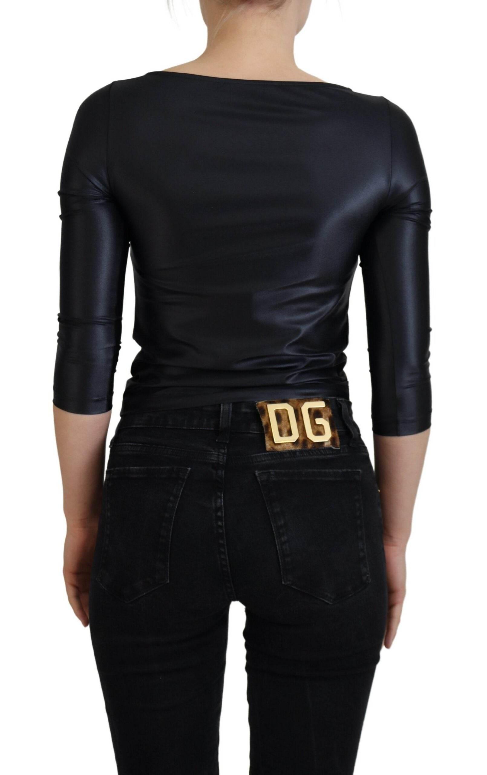 Dolce & Gabbana Black Cotton Stretch Open Chest 3/4 Sleeve Top - Hilstor