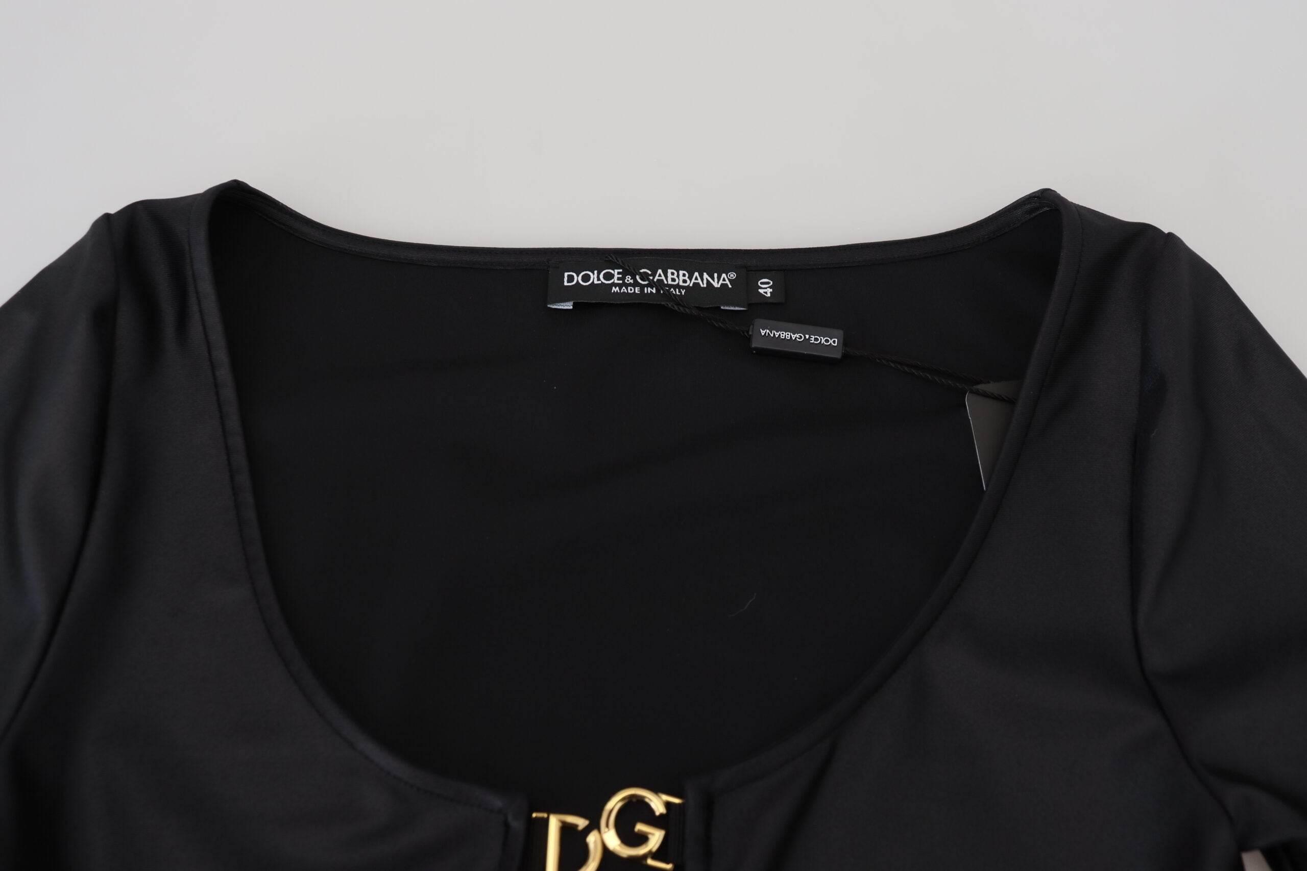 Dolce & Gabbana Black Cotton Stretch Open Chest 3/4 Sleeve Top - Hilstor