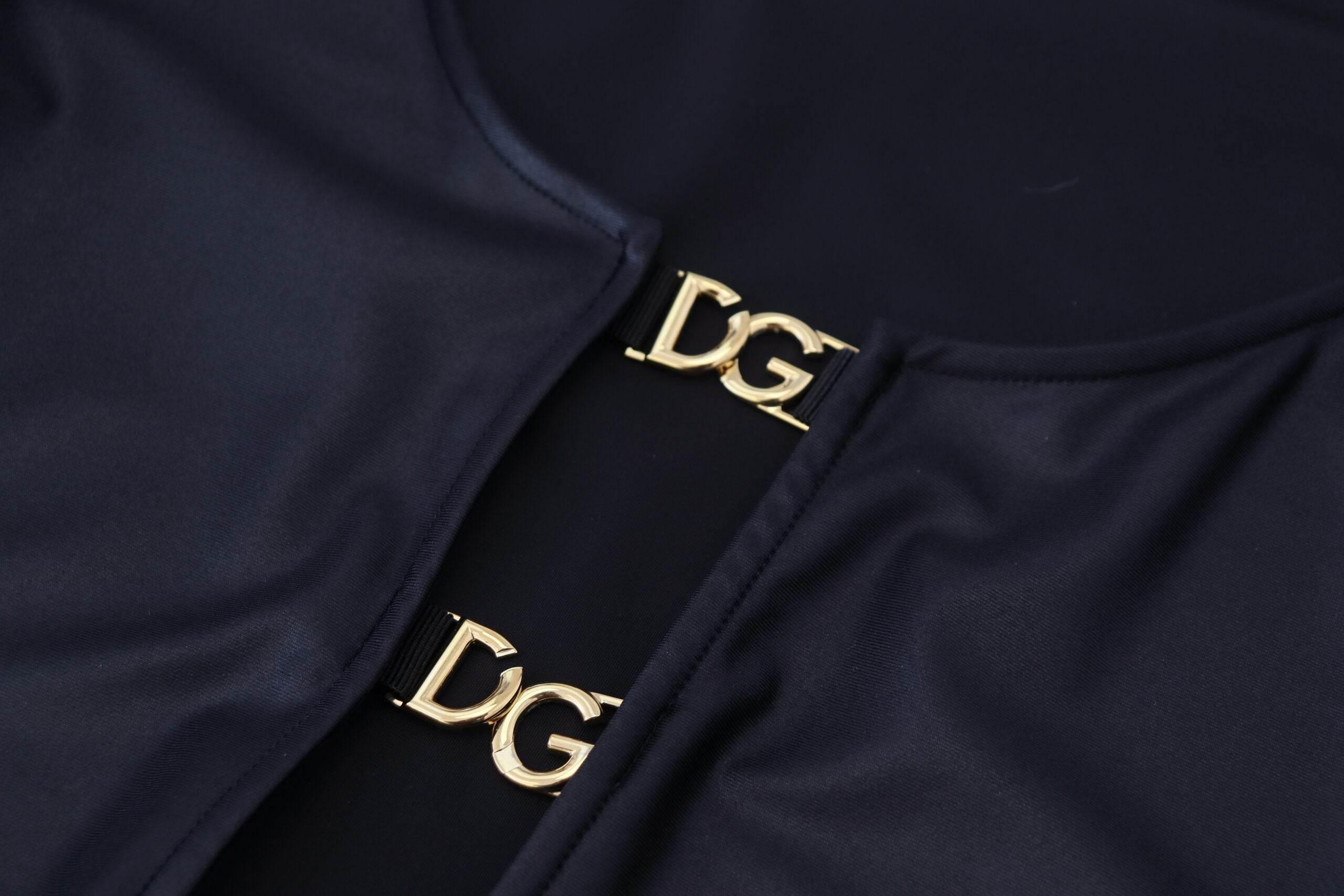 Dolce & Gabbana Black Cotton Stretch Open Chest 3/4 Sleeve Top - Hilstor