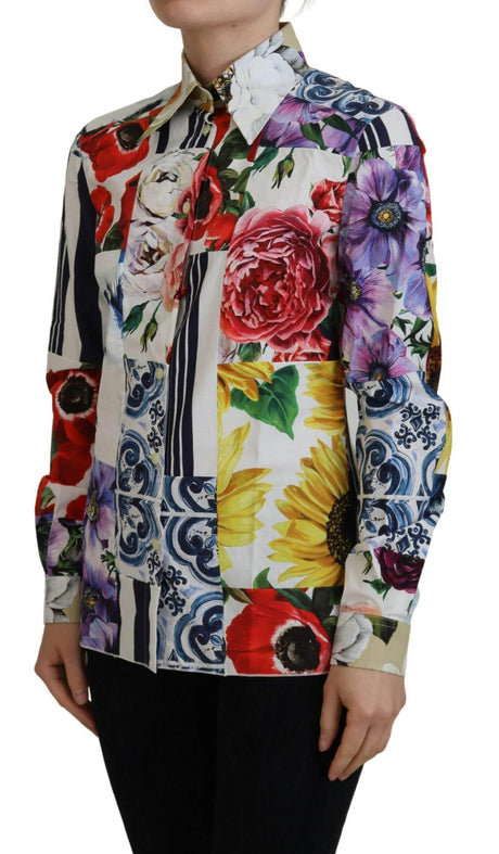 Dolce & Gabbana Elegant Floral Cotton Long Sleeve Top - Hilstor