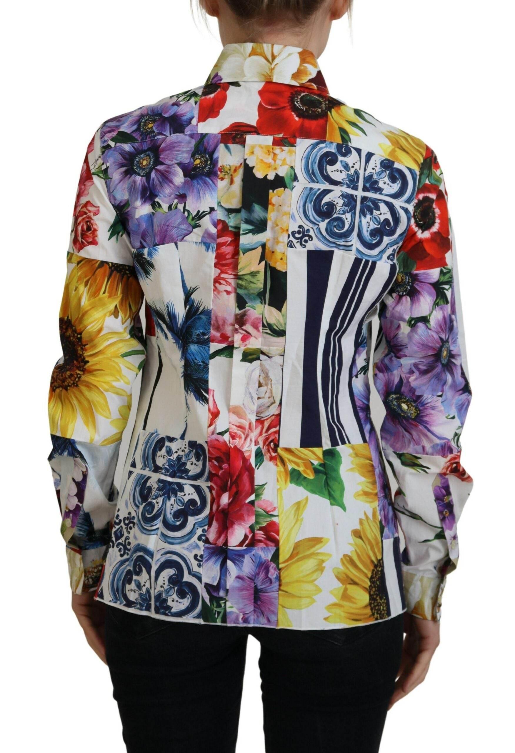 Dolce & Gabbana Multicolor Floral Cotton Collared Blouse Top - Hilstor