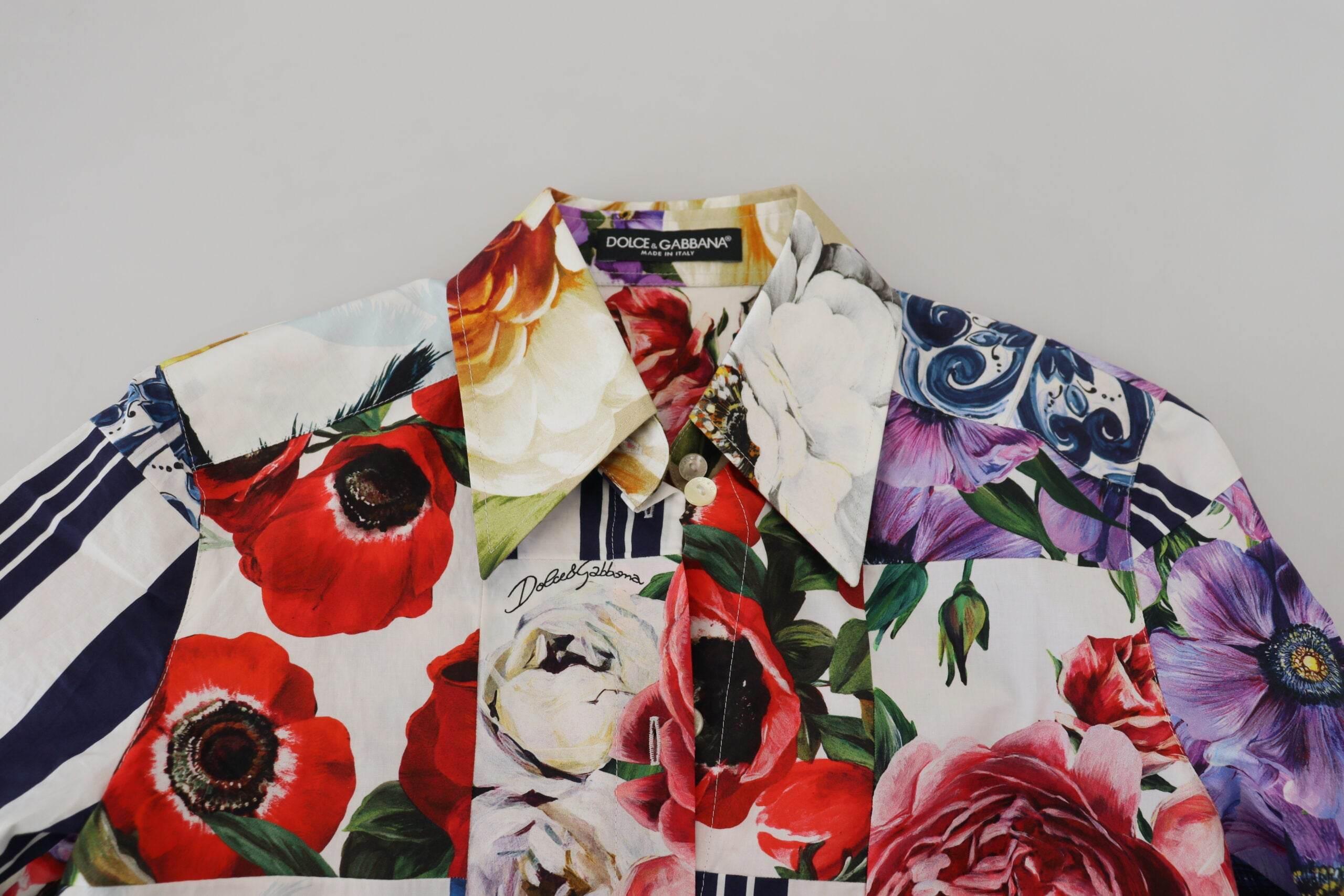 Dolce & Gabbana Multicolor Floral Cotton Collared Blouse Top - Hilstor