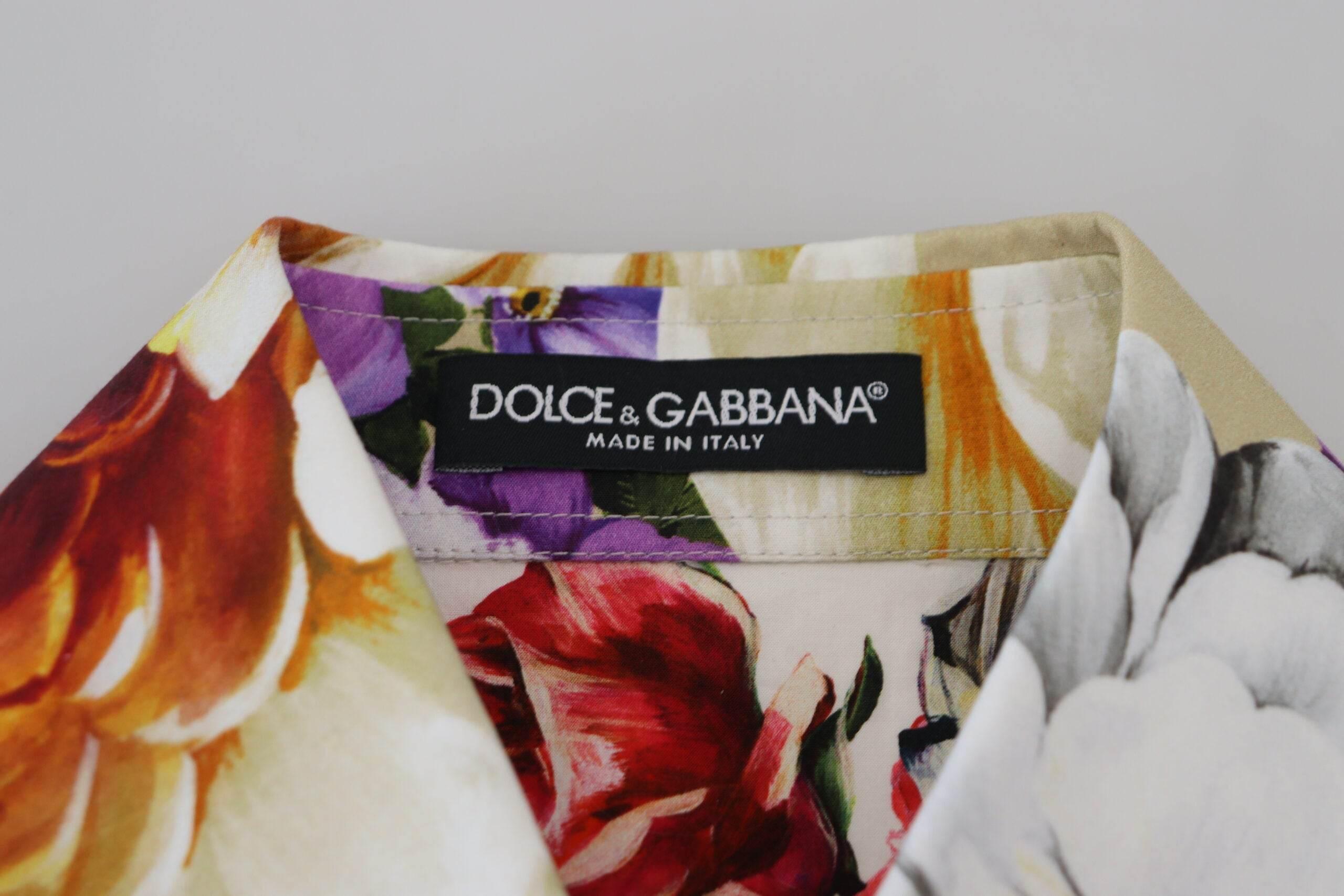 Dolce & Gabbana Multicolor Floral Cotton Collared Blouse Top - Hilstor