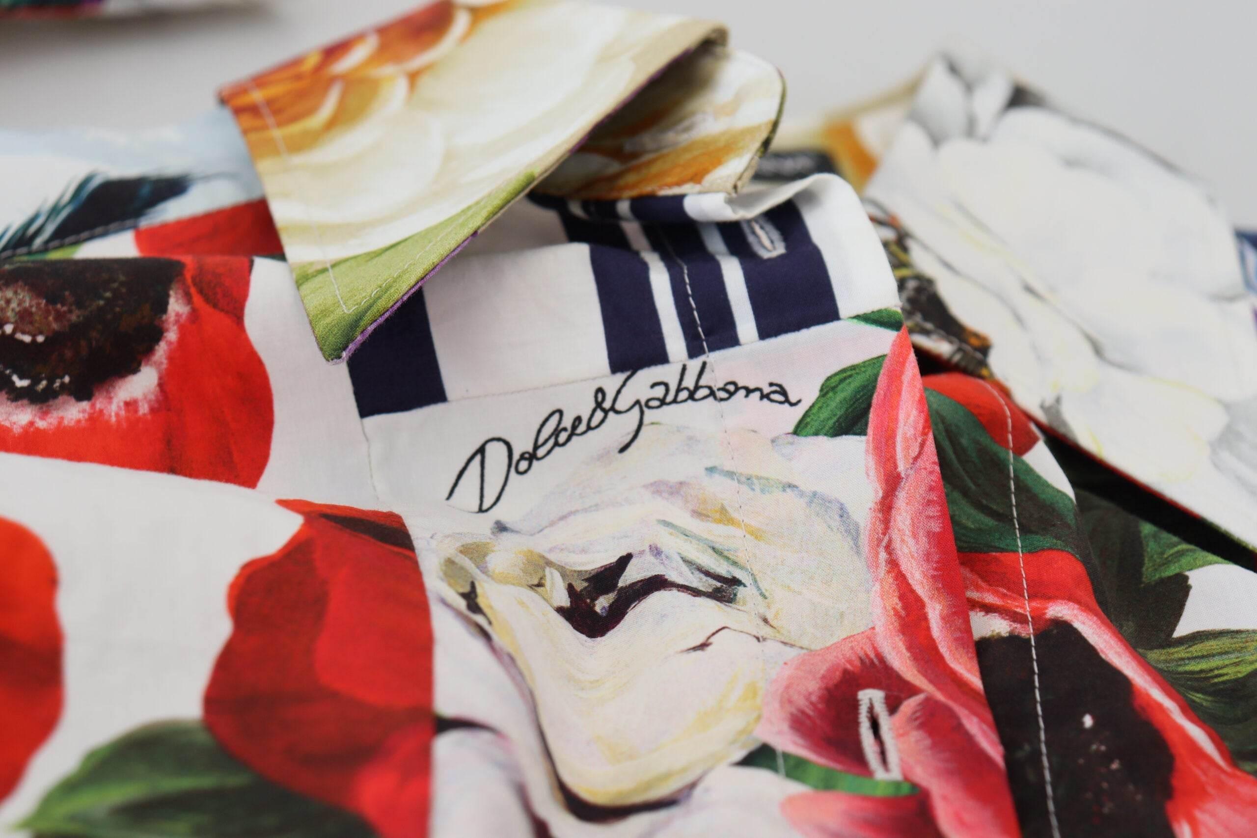Dolce & Gabbana Multicolor Floral Cotton Collared Blouse Top - Hilstor