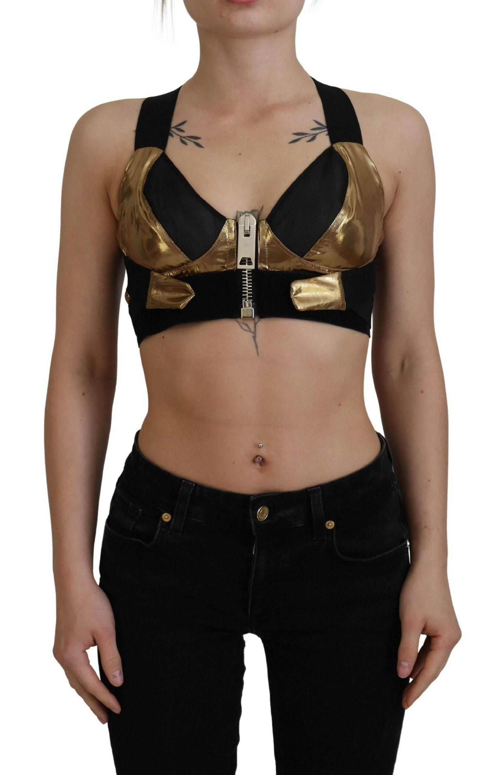 Dolce & Gabbana Black Gold Sleeveless Cropped Bustier Top - Hilstor