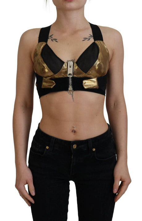 Dolce & Gabbana Black Gold Sleeveless Cropped Bustier Top - Hilstor