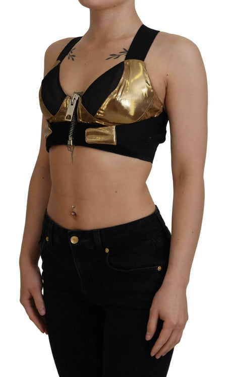 Dolce & Gabbana Black Gold Sleeveless Cropped Bustier Top - Hilstor