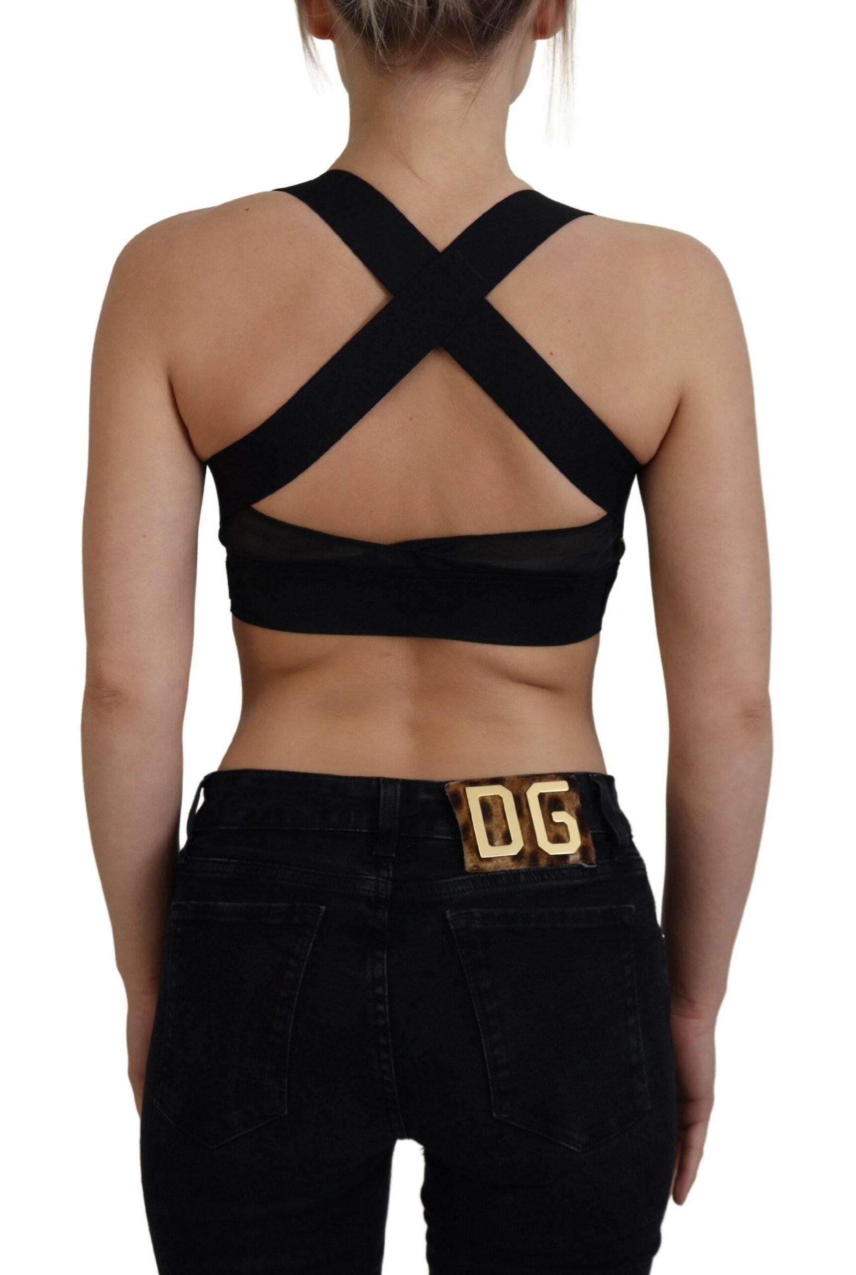 Dolce & Gabbana Black Gold Sleeveless Cropped Bustier Top - Hilstor