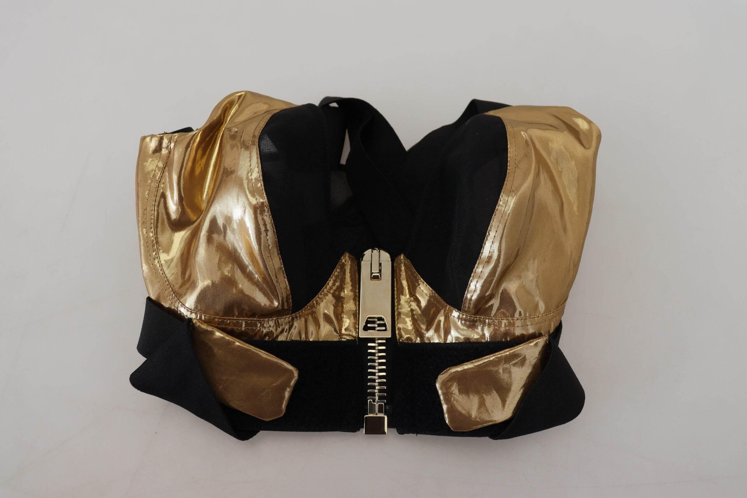 Dolce & Gabbana Black Gold Sleeveless Cropped Bustier Top - Hilstor