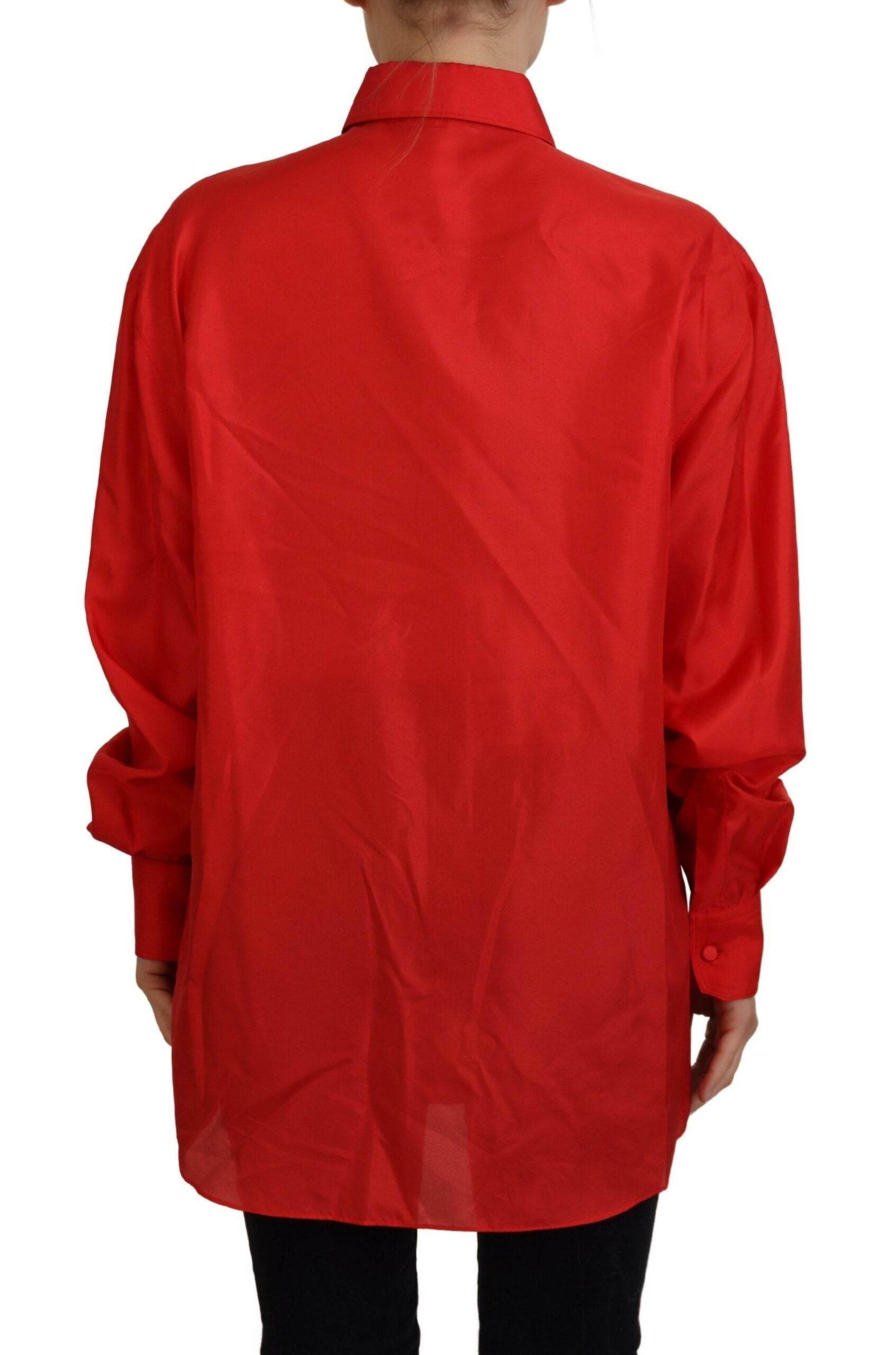 Dolce & Gabbana Elegant Silk Collared Long Sleeve Polo Top - Hilstor