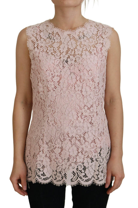 Dolce & Gabbana Elegant Sheer Lace Sleeveless Blouse in Pink - Hilstor