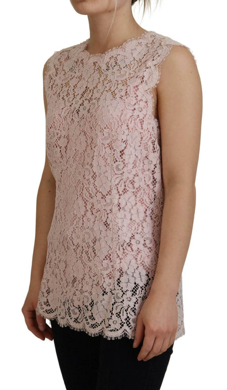 Dolce & Gabbana Elegant Sheer Lace Sleeveless Blouse in Pink - Hilstor