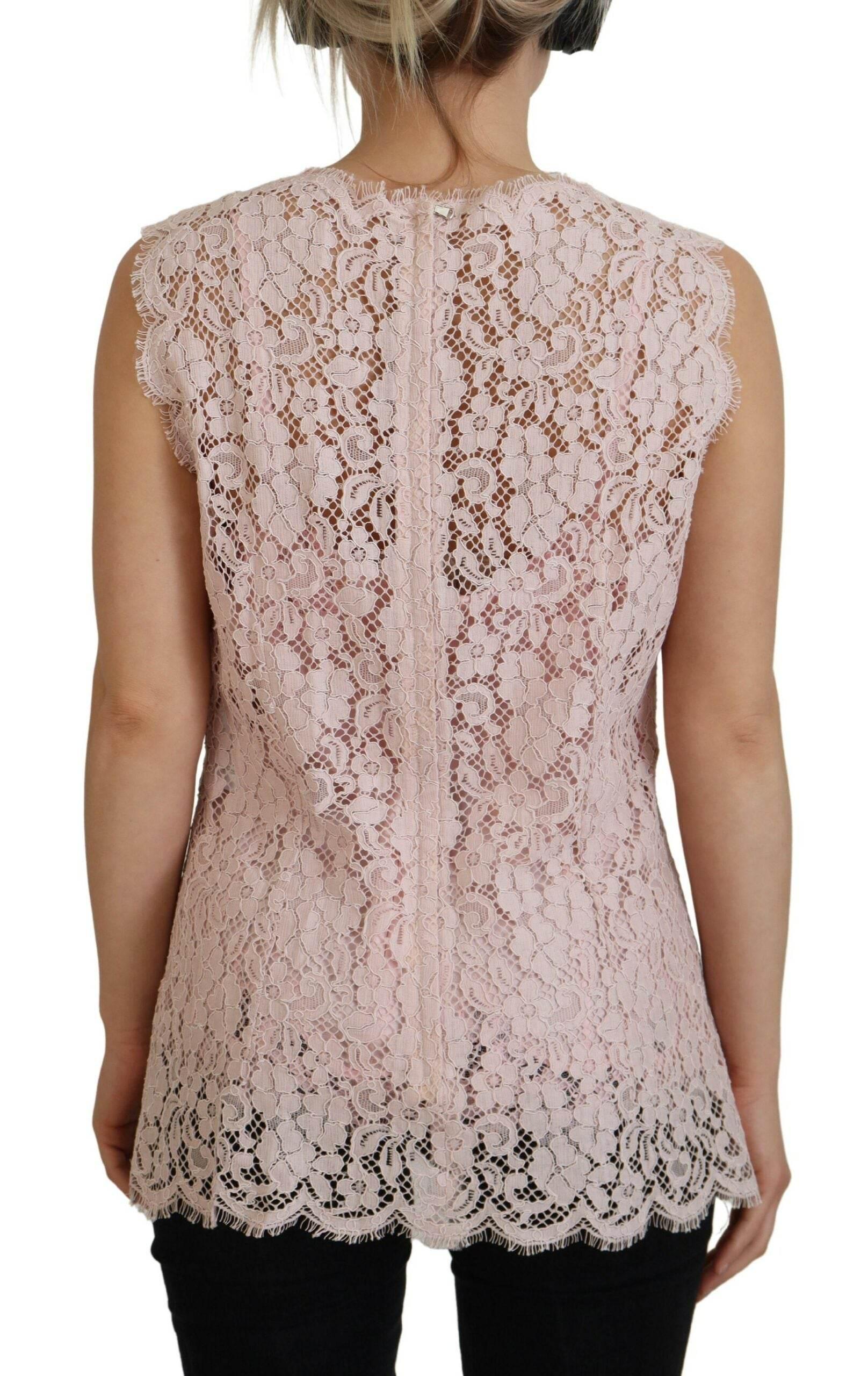 Dolce & Gabbana Elegant Sheer Lace Sleeveless Blouse in Pink - Hilstor
